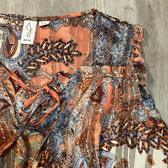 Joie Floral Print Smocked Waist Blouse Short Sleeve Size Small - Picture 4 of 6